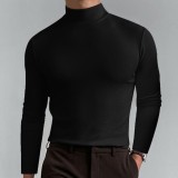 Men'S Fall And Winter Turtleneck Long-Sleeved T-Shirt Men'S Basic Shirt Men'S Solid Color Tops