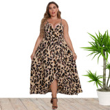 Plus Size Women'S Summer Sexy V-Neck Straps Leopard Casual Maxi Dress
