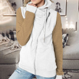 Fall Winter Colorblock Multicolor Style Turtleneck Zip Fleece Hoodies Women'S Clothing