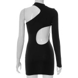 Women'S Autumn Irregular One-Shoulder Long-Sleeved Hollow Out Sexy Bodycon Dress