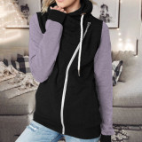 Fall Winter Colorblock Multicolor Style Turtleneck Zip Fleece Hoodies Women'S Clothing