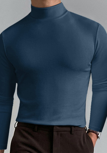 Camiseta masculina de gola alta de manga comprida outono e inverno camisa básica masculina tops de cor sólida