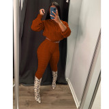 Women Autumn and Winter Solid Color Long Sleeve Sweater + Pant Two-piece Set