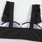 Women Sexy Plain Bikini Pleated Swimwear Two Pieces