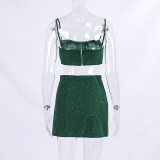 Women Sexy Sequined Camisole And Slit Bodycon Skirt Two-Piece Set