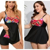 Plus Size Women Printed Dress Swimwear Two Pieces