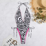 Sexy print Lace-up omkeerbaar badpak uit één stuk bikini badmode