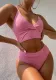 two piece bikini solid color Ribbed V-neck sexy bikini swimsuit women swimwear