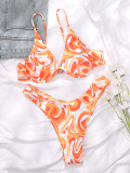 Orange print two piece bikini sexy swimsuit swimwear for women