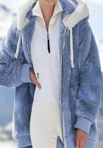 женская осенне-зимняя свободная флисовая куртка на молнии с капюшоном