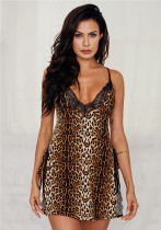 Sexy Dessous Sexy Damen-Nachthemd mit tiefem V-Leopardenmuster
