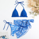 Swimwear Three-Piece Print Drawstring Bikini Swimsuit