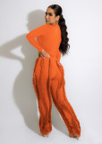 Women autumn and winter long-sleeved Bodysuit + fringed Pant two-piece set