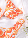 Orange print two piece bikini sexy swimsuit swimwear for women
