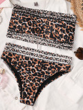 Leopard Strapless Sexy Bikini Two Pieces Swimsuit Swimwear