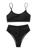 Solid color u-neck Ribbed V-shaped shorts sexy bikini swimsuit women swimwear