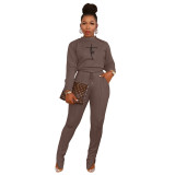Women's invisible zipper split trousers printed Casual two-piece suit