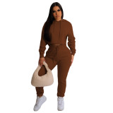 Women's fashion sexy cropped solid color sports two-piece suit