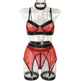 Funny Underwear Four Piece Large Mesh Patchwork with Steel Ring Halter Neck Classic Underwear