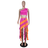 Contrast Tassel Women's Casual Two Piece Fashion Summer Strapless Short Dress Set Women's Dress