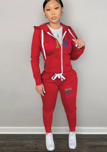 Plus Size Fall/Winter Women's Zipper Print Two Piece Hoodies