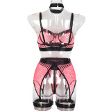 Funny Underwear Four Piece Large Mesh Patchwork with Steel Ring Halter Neck Classic Underwear