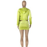 Women's solid velvet coat short skirt fashion Three Piece