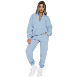 Women's Autumn and Winter Solid Zipper Pullover Long Sleeve Pocket Hoodies Two Piece Pants Casual Set