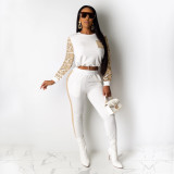 Women's patchwork round neck long sleeved trousers sports suit two-piece nightclub suit