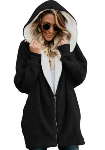 Женское осеннее и зимнее плюшевое пальто с капюшоном из флиса