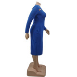 Plus Size Women Solid Cutout Long Sleeve Casual Dress