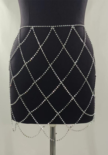 Женская сетчатая юбка с вырезом из бисера и цепочкой