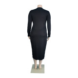 Plus Size Women Solid Cutout Long Sleeve Casual Dress