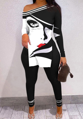 Women Casual Character Print Long Sleeve T-Shirt And Pant Two-Piece Set