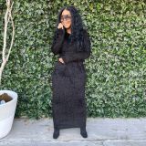 Kadın Günlük Yuvarlak Yaka Uzun Kollu Kürk Elbise