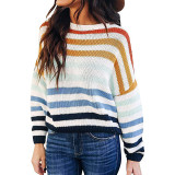 Suéter pulôver fashion listrado com cores contrastantes blusa de tricô feminina outono estudante
