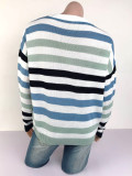 Fashion Stripe Color Contrast Pullover Sweater Women's Autumn Student Top Knitting Shirt