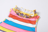 Autumn Women's Fashion Sweet Rainbow Print Sleeveless Slim Bodysuit Lace Dress