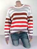 Fashion Stripe Color Contrast Pullover Sweater Women's Autumn Student Top Knitting Shirt