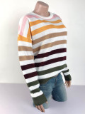 Mode Streifen Farbkontrast Pullover Pullover Damen Herbst Student Top Strickhemd