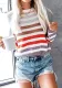 Fashion Stripe Color Contrast Pullover Sweater Women's Autumn Student Top Knitting Shirt