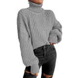 Otoño e Invierno moda hombro caída manga larga tejer suéter suelto cuello alto suéter