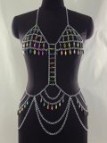 Body Chain Crystal Gem Acrylic Pendant Metal Chain Patchwork Hollow out Body Chain