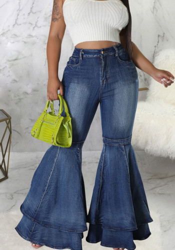Модные универсальные широкие джинсовые эластичные расклешенные брюки с широкими штанинами