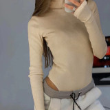 Autumn and Winter Slim Knitting High Neck Basic T-shirt Long Sleeve Ribbed Women's Jumpsuit