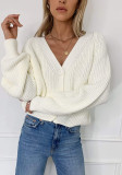 Autumn Winter Sweater Women's Cardigan Solid V-neck Lantern Sleeve Button Knitting Cardigan Top