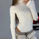 Autumn and Winter Slim Knitting High Neck Basic T-shirt Long Sleeve Ribbed Women's Jumpsuit