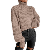 Automne et hiver mode épaule goutte à manches longues tricot pull ample col haut pull