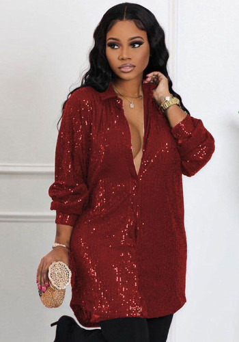 Robe chemise sexy à sequins