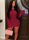 Women's Sexy Hollow Thin Long Sleeve Top Round Neck Hollow Back Dress